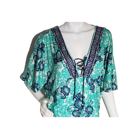 Nanette Lepore Swim Cover-Up Tunic XS Green Batiki Pullover Beach Resort Wear - Picture 2 of 8